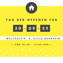 Tag, Uhrzeit und Adresse für den Tag der offenen Tür.