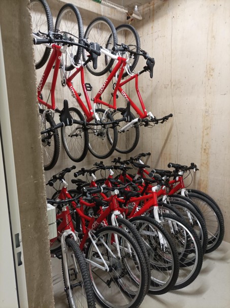 Fahrräder hängen im Kellerraum