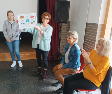 Lehrerinnen von Polen zeigen ein Bild