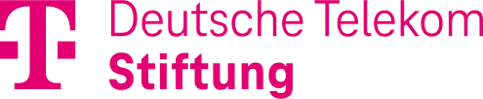 Das Logo der Deutsche Telekom Stiftung mit einem große T links und dem ausgeschriebenen Namen in Magenta-Farbe